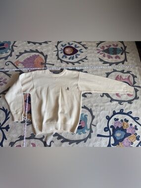Tommy Hilfiger Cream Cable Knit Sweater with Signature Flag Detail